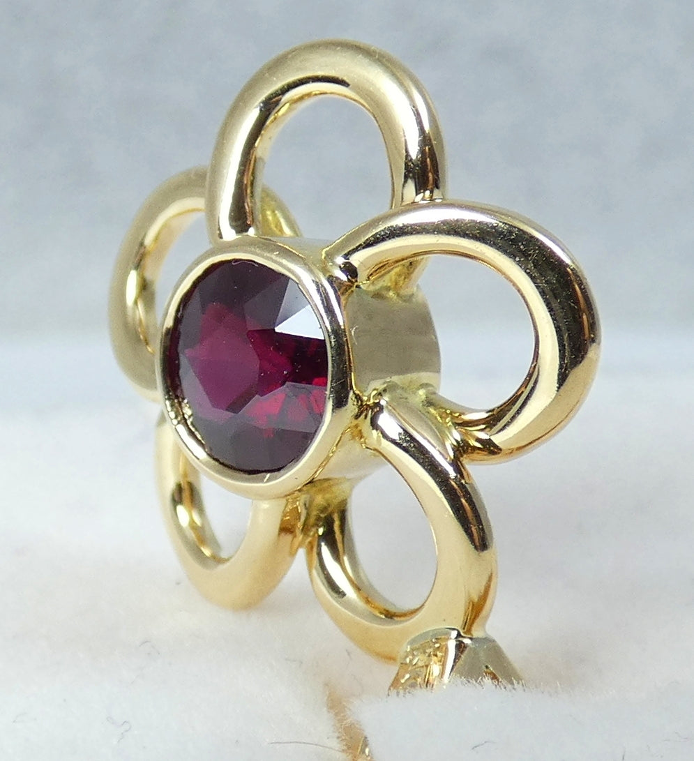 Solid 18ct Yellow Gold Rubellite Red Tourmaline Diamond Flower Necklace Pendant
