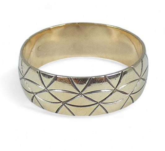 Vintage Solid 9ct Yellow Gold 6.5mm Textured Wedding Band Ring Size 8.5 Q 58 375