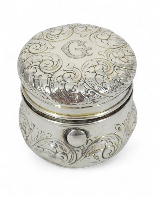 Antique Edwardian 1902 Sterling Silver Travel Inkwell Ink Well Pot Repousse Jar