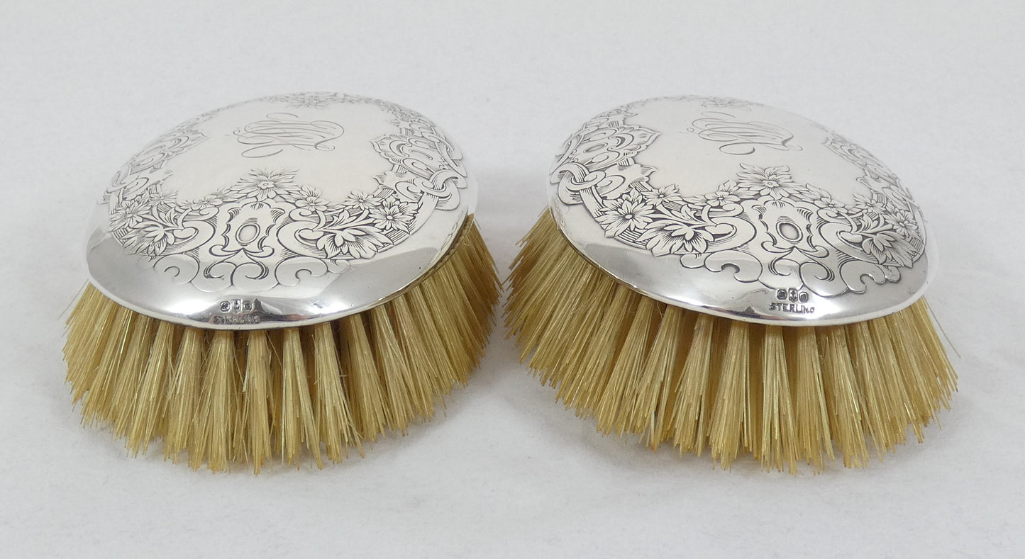 Vintage Pair of Gorham Sterling Silver Oval Clothes Brushes Brush Set C1605 Hair