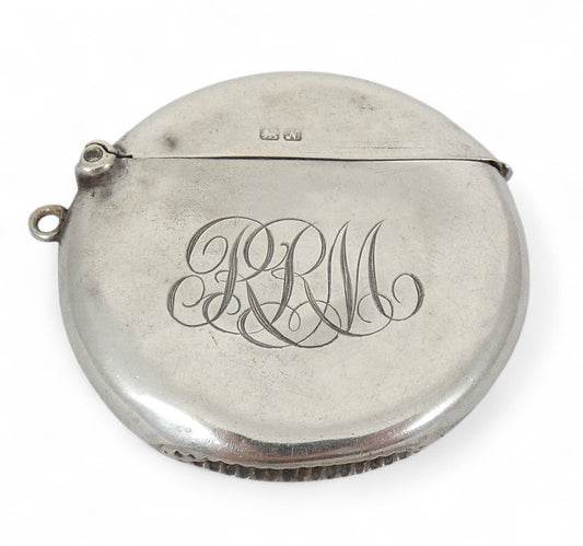Antique Edwardian 1913 Sterling Silver Match Safe Vesta Case Round Circular Moon