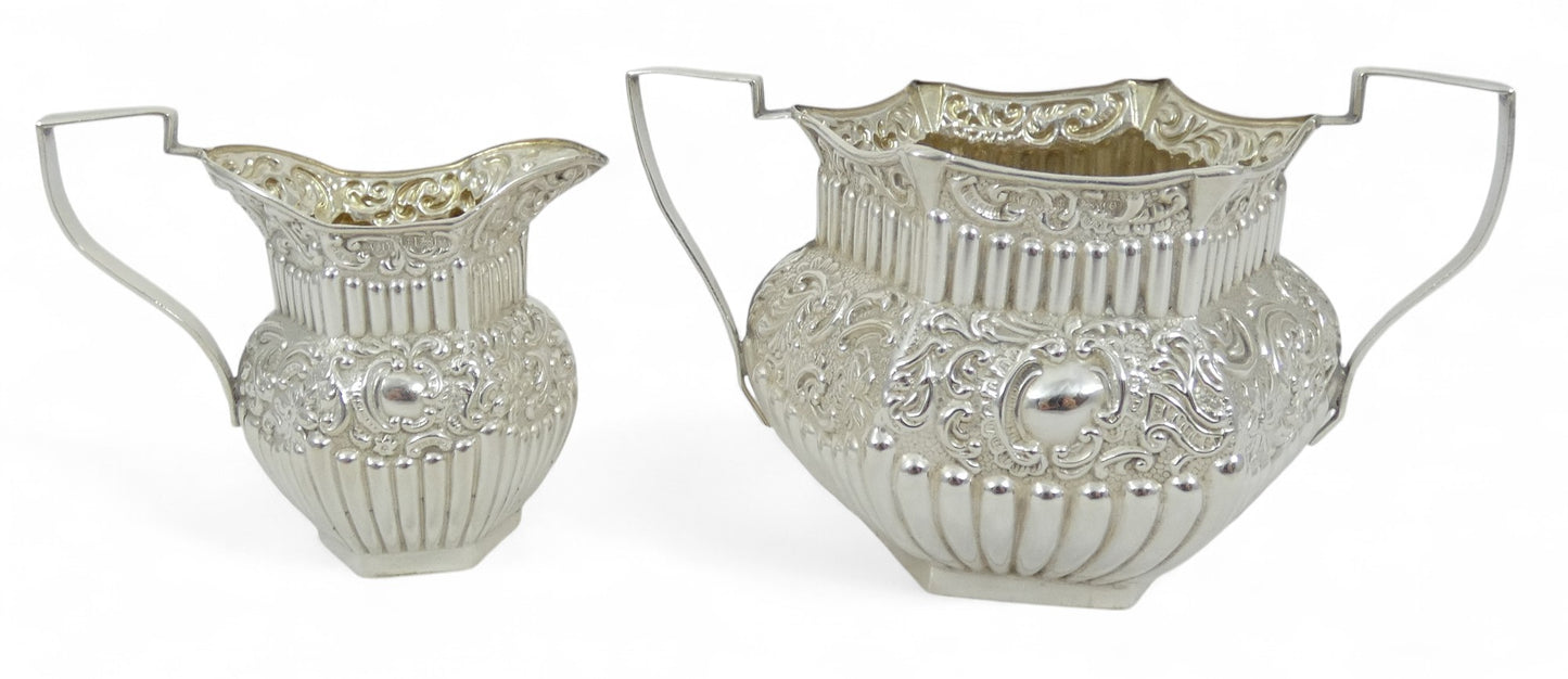 Antique Edwardian 1904 Sterling Silver 2pc Sugar Bowl Milk Jug Creamer Tea Set