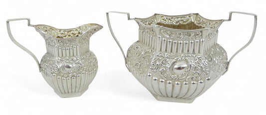 Antique Edwardian 1904 Sterling Silver 2pc Sugar Bowl Milk Jug Creamer Tea Set