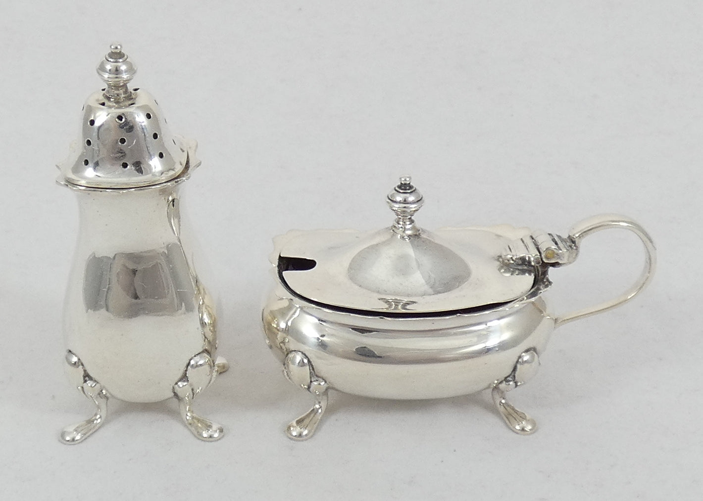 Antique Vintage 1949 Sterling Silver Cruet Set Pepper Pot Mustard Salt Cellar