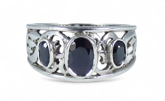 Vintage Solid 9ct White Gold Deep Natural Blue Sapphire Dress Ring Size 8.5 Q 58