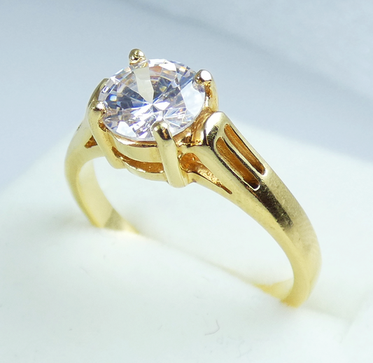 Modern Solid 9ct Yellow Gold 6.5mm CZ Solitaire Engagement Ring Size 6 L 51 375