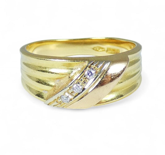 Vintage Italian Solid 18ct Yellow Gold & Diamond Dress Band Ring Size 6 L 51 750