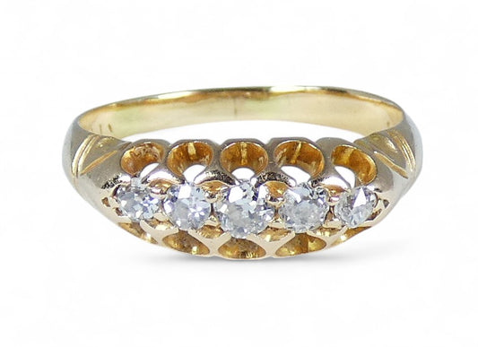 Antique Edwardian 18ct Yellow Gold 5 Stone .31ct Diamond Bridge Ring Size 7 N 54