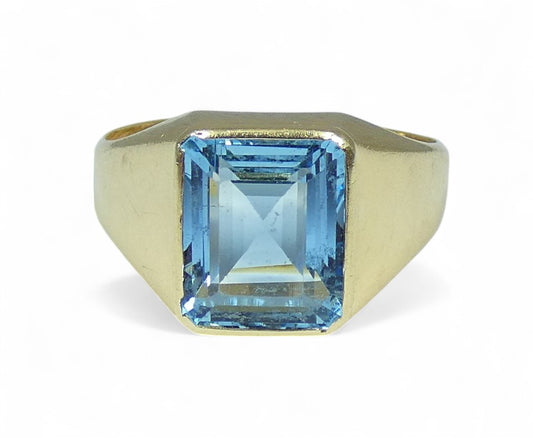 Vintage Heavy Solid 18ct Yellow Gold Blue Spinel Signet Dress Ring Size 10 T 61