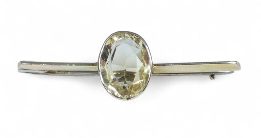 Antique Edwardian 1910 Solid 9ct Yellow Gold 3.43ct Oval Citrine Bar Brooch Pin