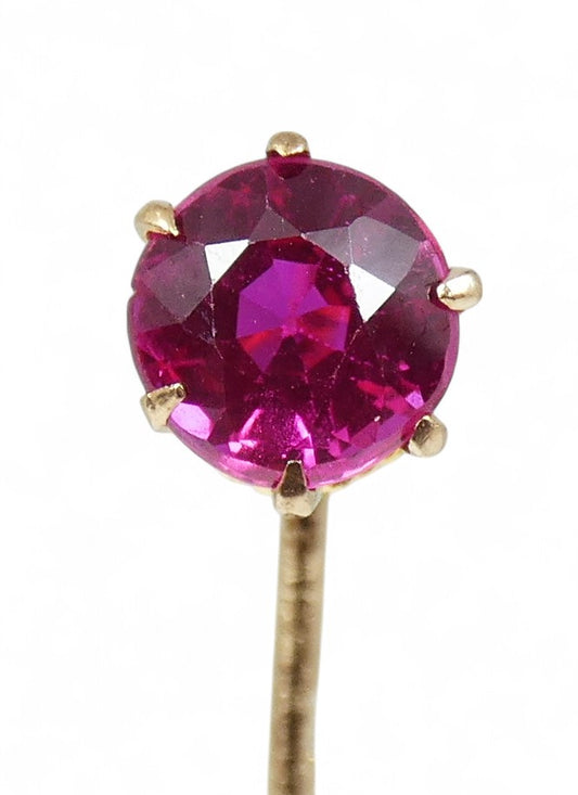 Antique Vintage Solid 14ct Yellow Gold Pink Ruby 68mm Stick Hat Pin Brooch 585