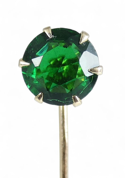 Antique Vintage Solid 14ct Yellow Gold Green Stone 59mm Stick Hat Pin Brooch 585