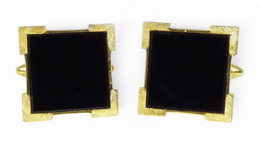 Executive Pair of Solid 14ct Yellow Gold & Onyx Cufflinks Set 12.84gms Men Shirt