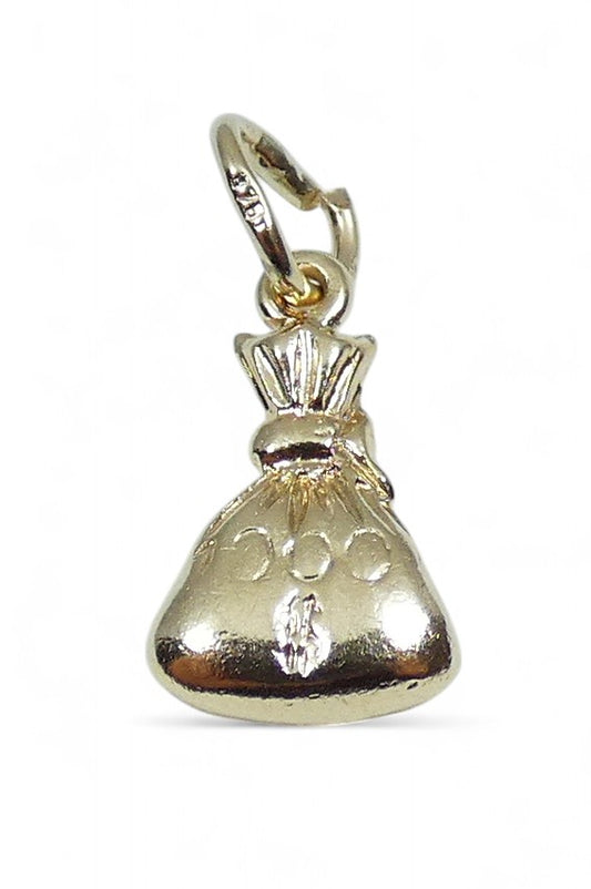 Heavy Solid 9ct Yellow Gold Money Bag Dollar Bracelet Charm Necklace Pendant 375