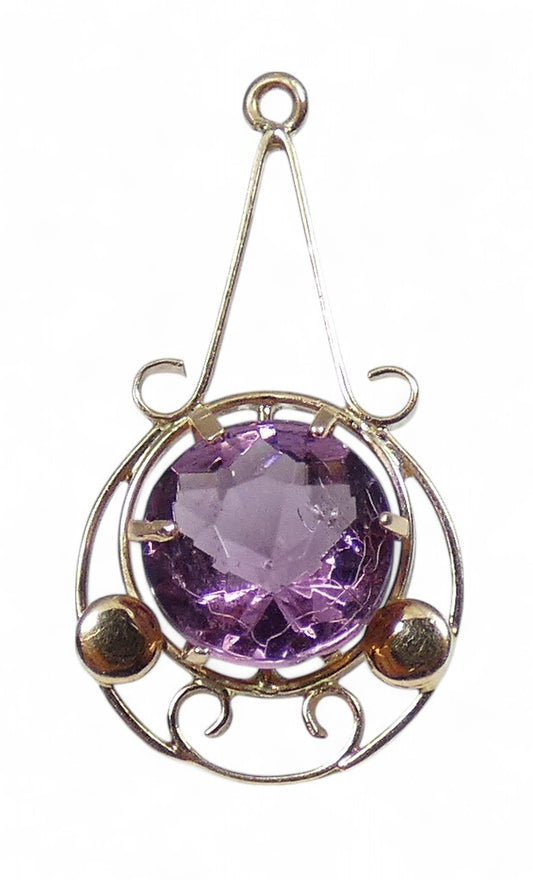 Antique Edwardian 1910 Solid 9ct Yellow Gold Tourmaline Glass Necklace Pendant