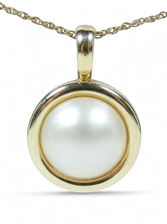 Solid 9ct Yellow Gold 16mm Mabe Pearl Enhancer Necklace Pendant Hinged Bail 375
