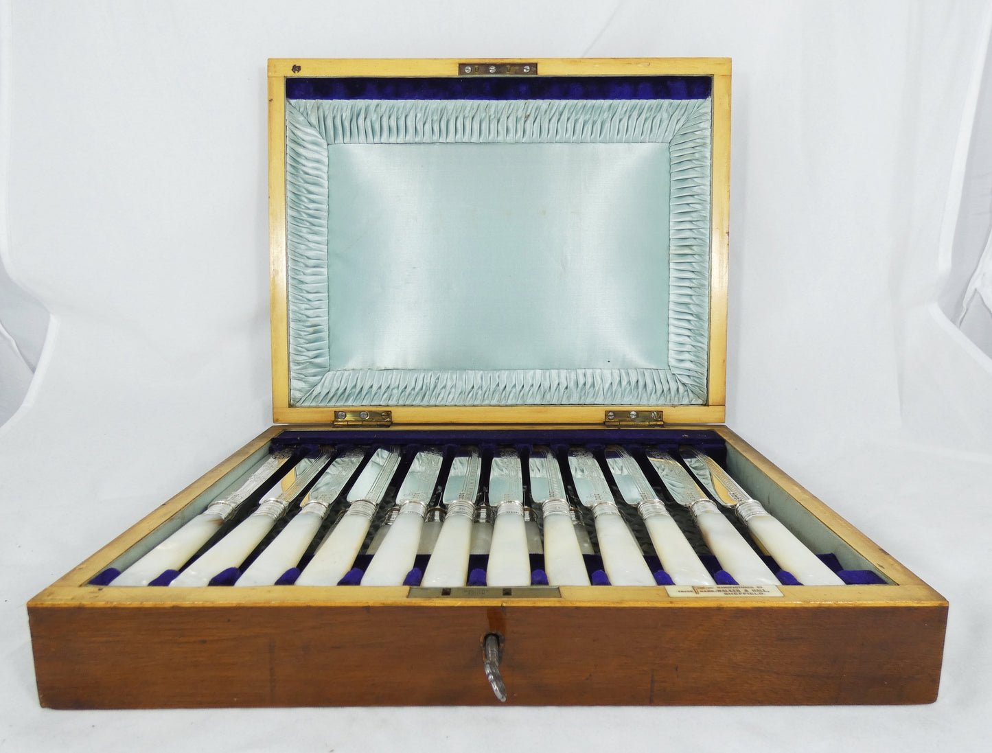 Antique Edwardian 1907 24pc Sterling Silver MOP Boxed Fruit Dessert Cutlery Set