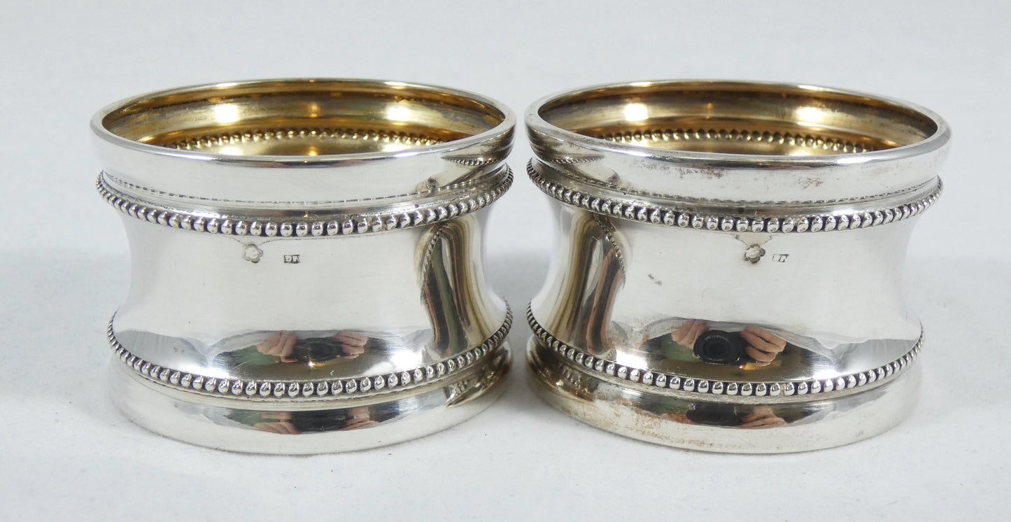 Antique Art Deco Boxed Pair of Dutch Solid 833 Silver Napkin Serviette Rings Set
