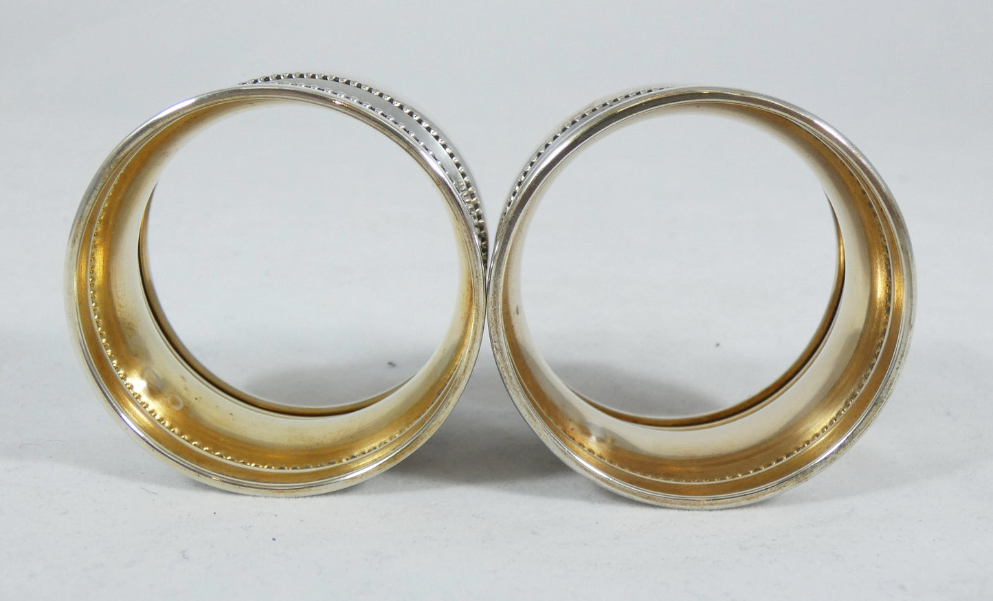 Antique Art Deco Boxed Pair of Dutch Solid 833 Silver Napkin Serviette Rings Set