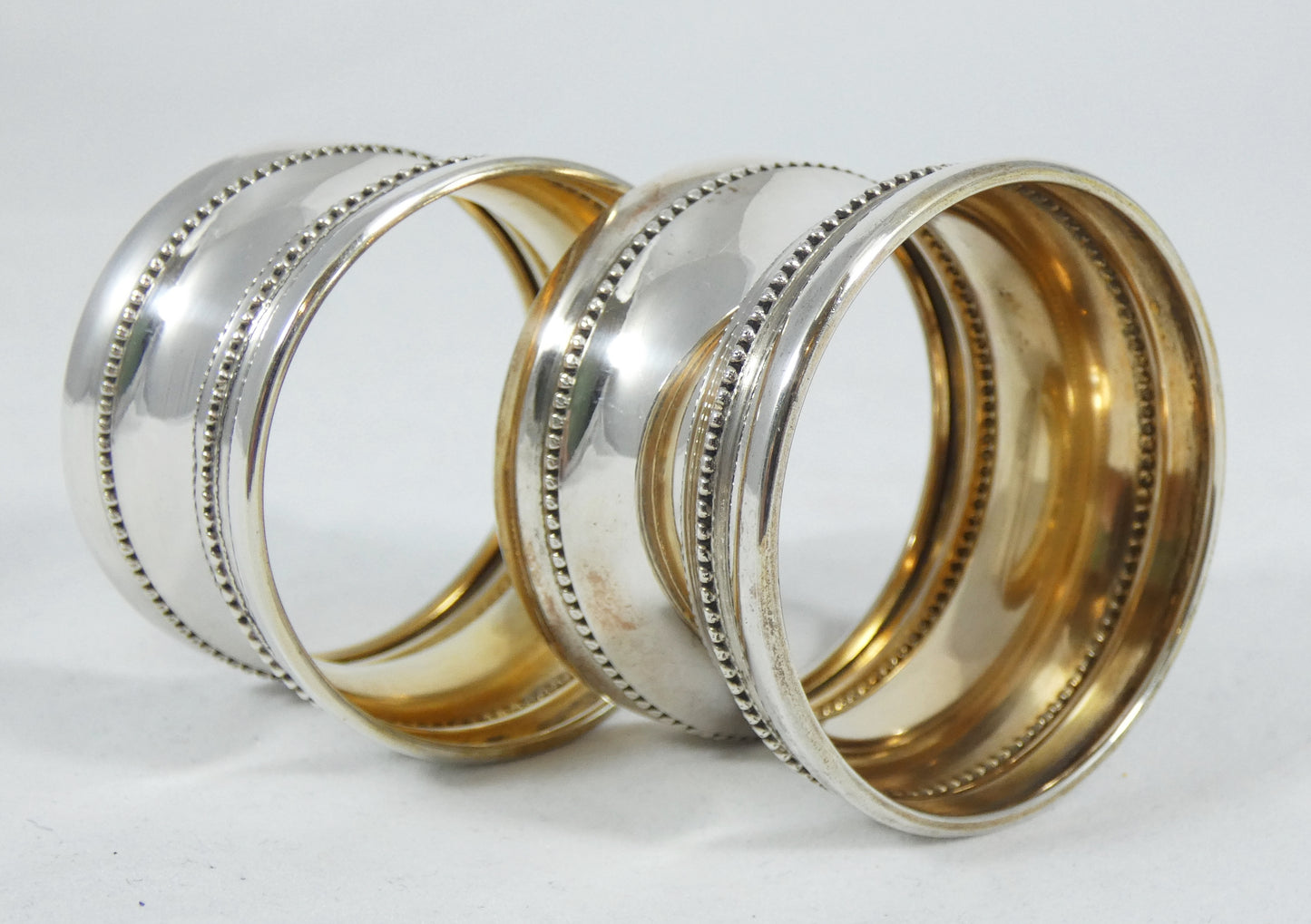 Antique Art Deco Boxed Pair of Dutch Solid 833 Silver Napkin Serviette Rings Set