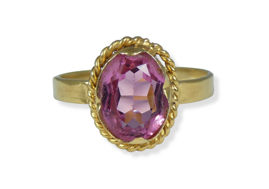 Vintage Solid 18ct Yellow Gold Pink Tourmaline Glass Cocktail Ring Size 7.5 O 55