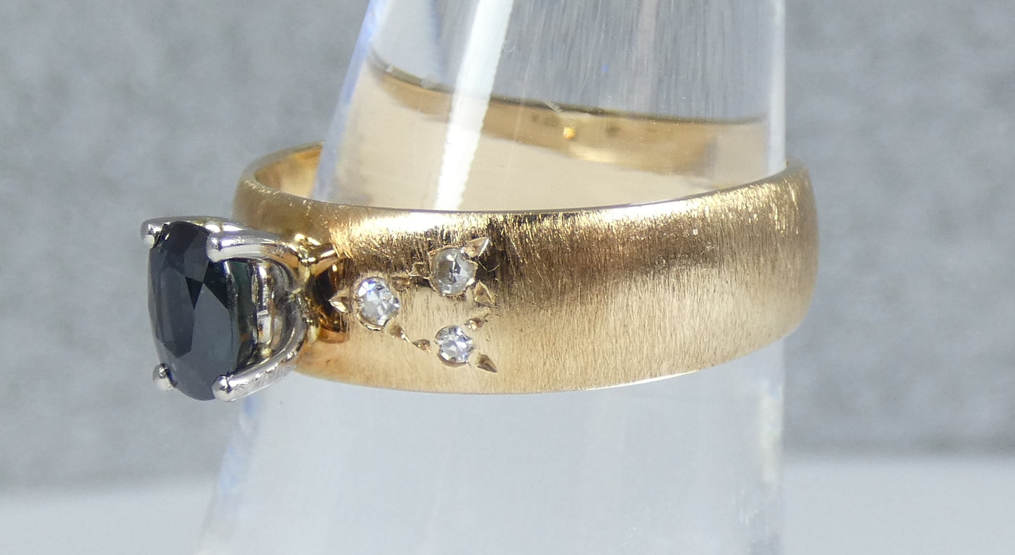 Vintage Solid 18ct Yellow Gold Natural Sapphire Diamond Dress Ring Size 6.5 M 52