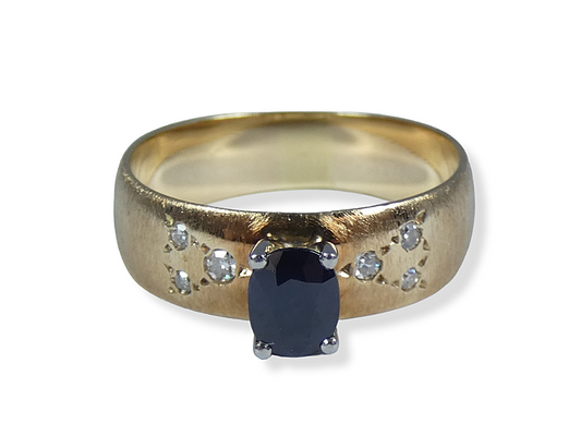 Vintage Solid 18ct Yellow Gold Natural Sapphire Diamond Dress Ring Size 6.5 M 52
