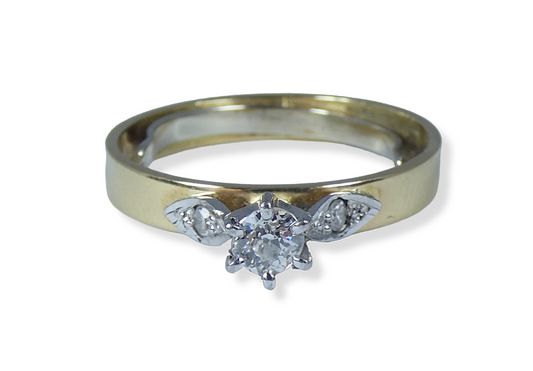 Vintage Solid 18ct Yellow Gold Platinum Diamond Engagement Band Ring Size 8 P 56
