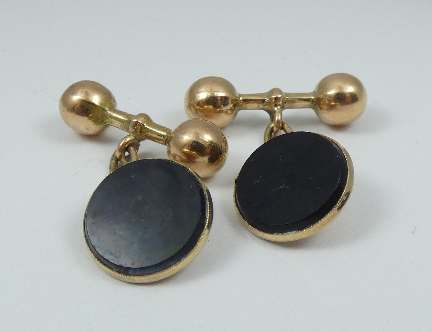 Vintage Large 9ct Yellow Gold Black Onyx 3pc Mens Signet Ring Cufflink Set 59 R