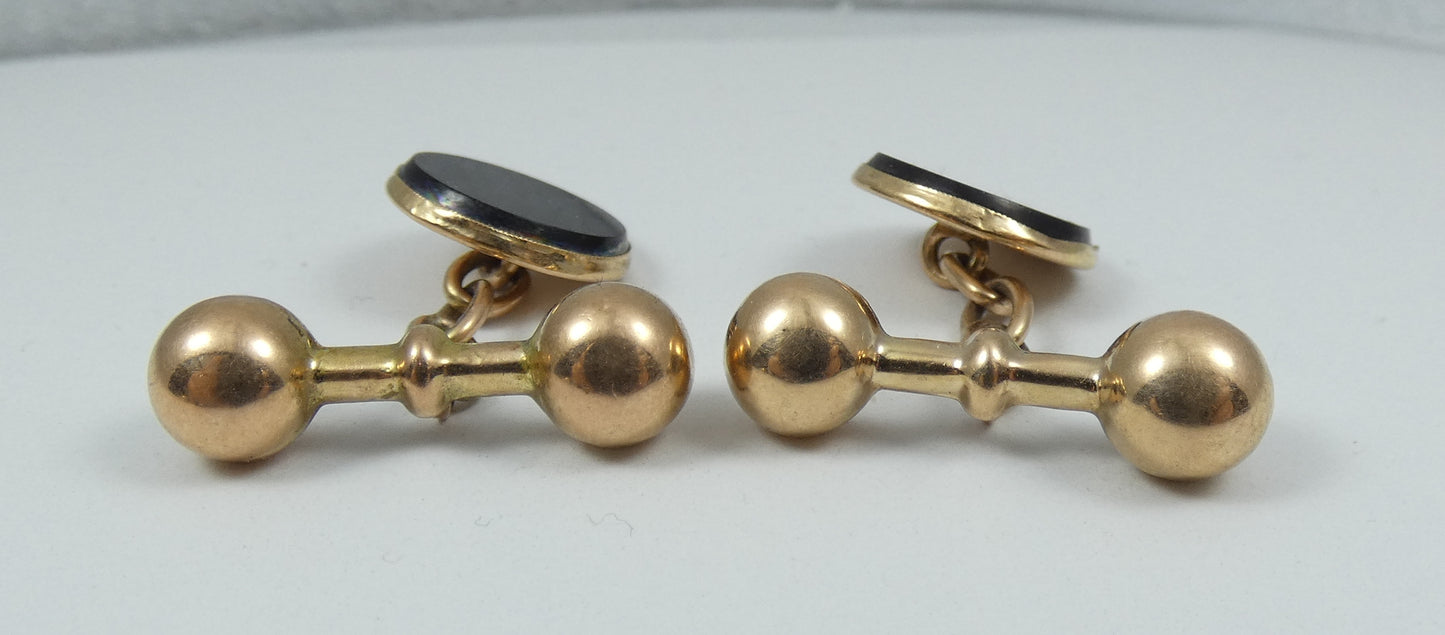 Vintage Large 9ct Yellow Gold Black Onyx 3pc Mens Signet Ring Cufflink Set 59 R