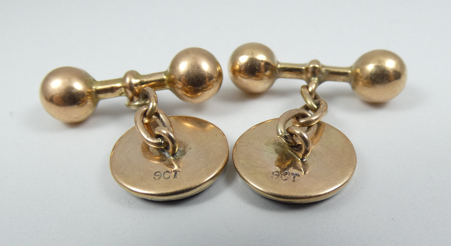 Vintage Large 9ct Yellow Gold Black Onyx 3pc Mens Signet Ring Cufflink Set 59 R