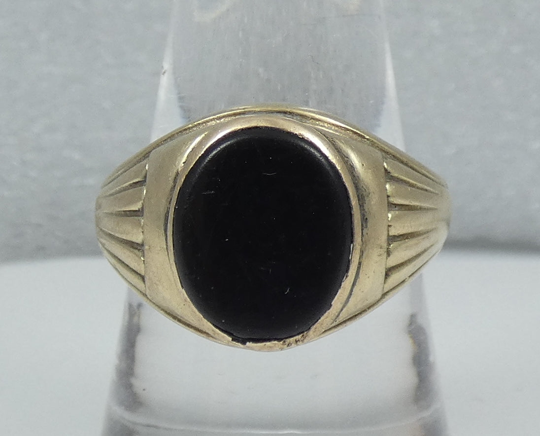Vintage Large 9ct Yellow Gold Black Onyx 3pc Mens Signet Ring Cufflink Set 59 R