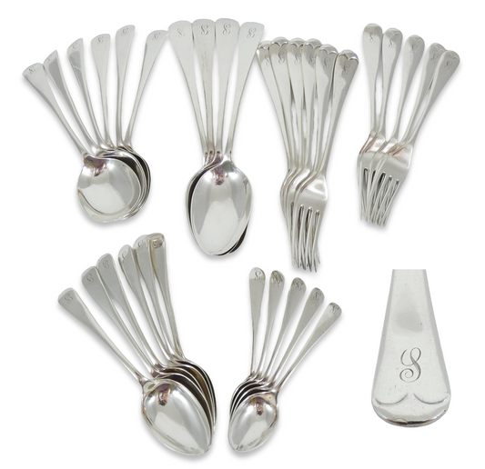Antique Art Deco 1922 32pc 6p Sterling Silver Cutlery Set Old English Fork Spoon