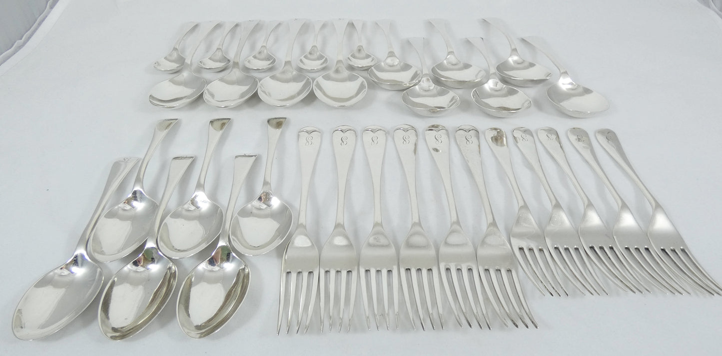 Antique Art Deco 1922 32pc 6p Sterling Silver Cutlery Set Old English Fork Spoon
