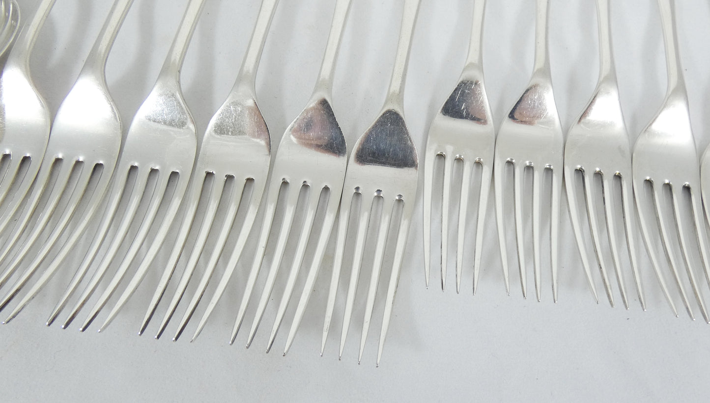 Antique Art Deco 1922 32pc 6p Sterling Silver Cutlery Set Old English Fork Spoon