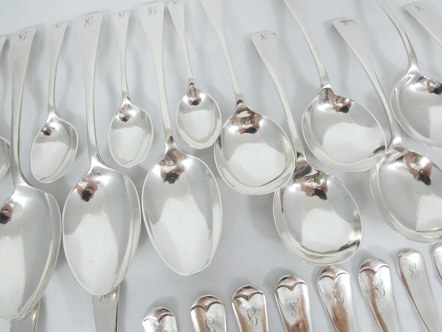 Antique Art Deco 1922 32pc 6p Sterling Silver Cutlery Set Old English Fork Spoon