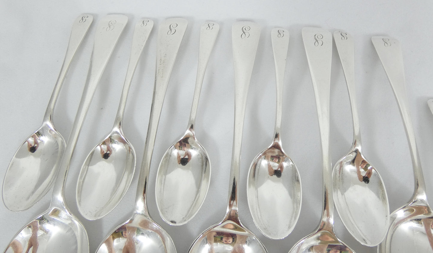 Antique Art Deco 1922 32pc 6p Sterling Silver Cutlery Set Old English Fork Spoon