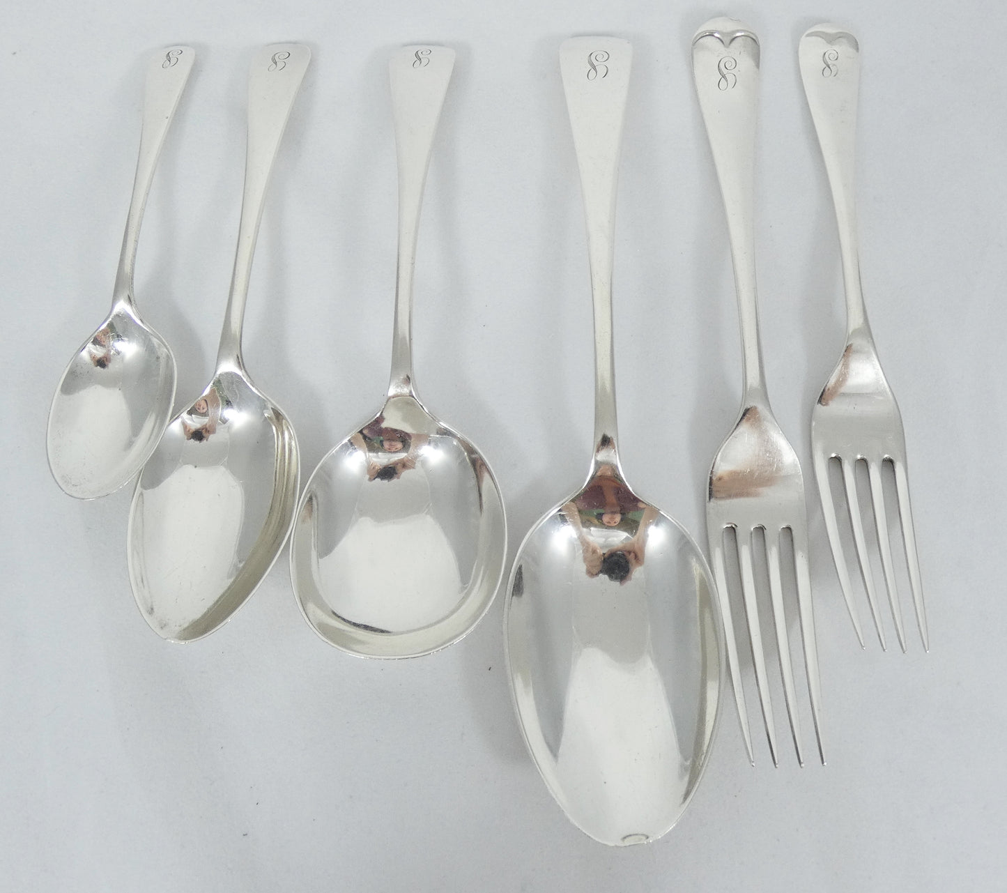 Antique Art Deco 1922 32pc 6p Sterling Silver Cutlery Set Old English Fork Spoon
