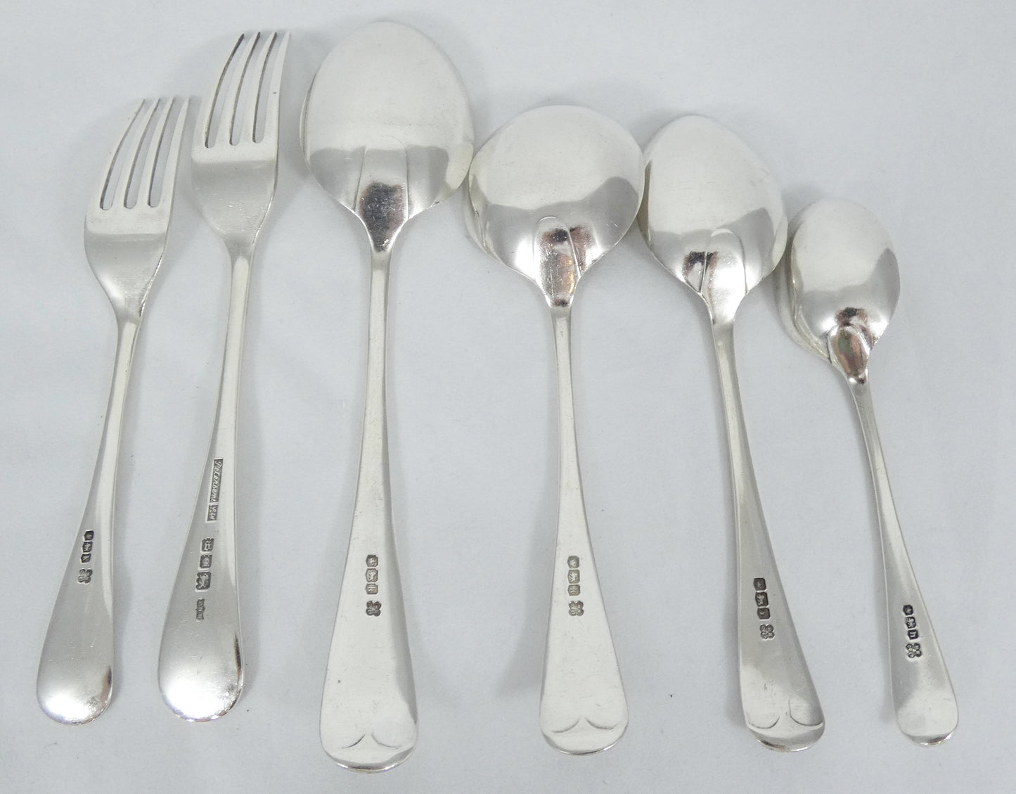 Antique Art Deco 1922 32pc 6p Sterling Silver Cutlery Set Old English Fork Spoon