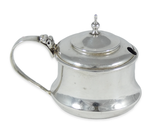 Antique Edwardian 1919 Sterling Silver & Blue Glass Lidded Mustard Pot Dish Set