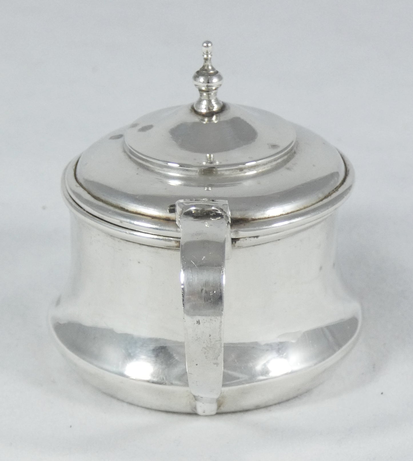 Antique Edwardian 1919 Sterling Silver & Blue Glass Lidded Mustard Pot Dish Set