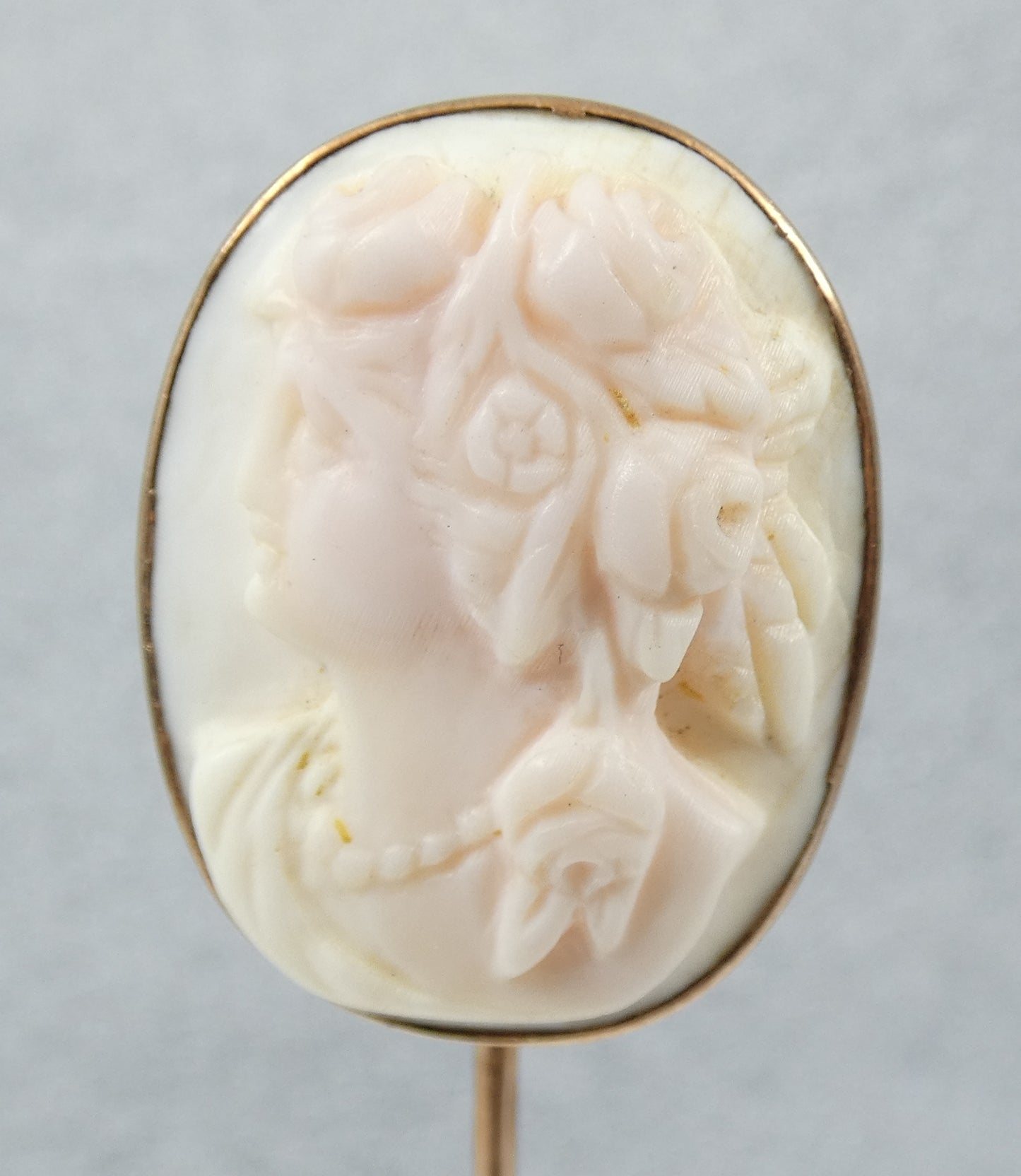 Antique Edwardian Solid 9ct Gold Large 95mm Conch Shell Cameo Stick Hat Pin Lady