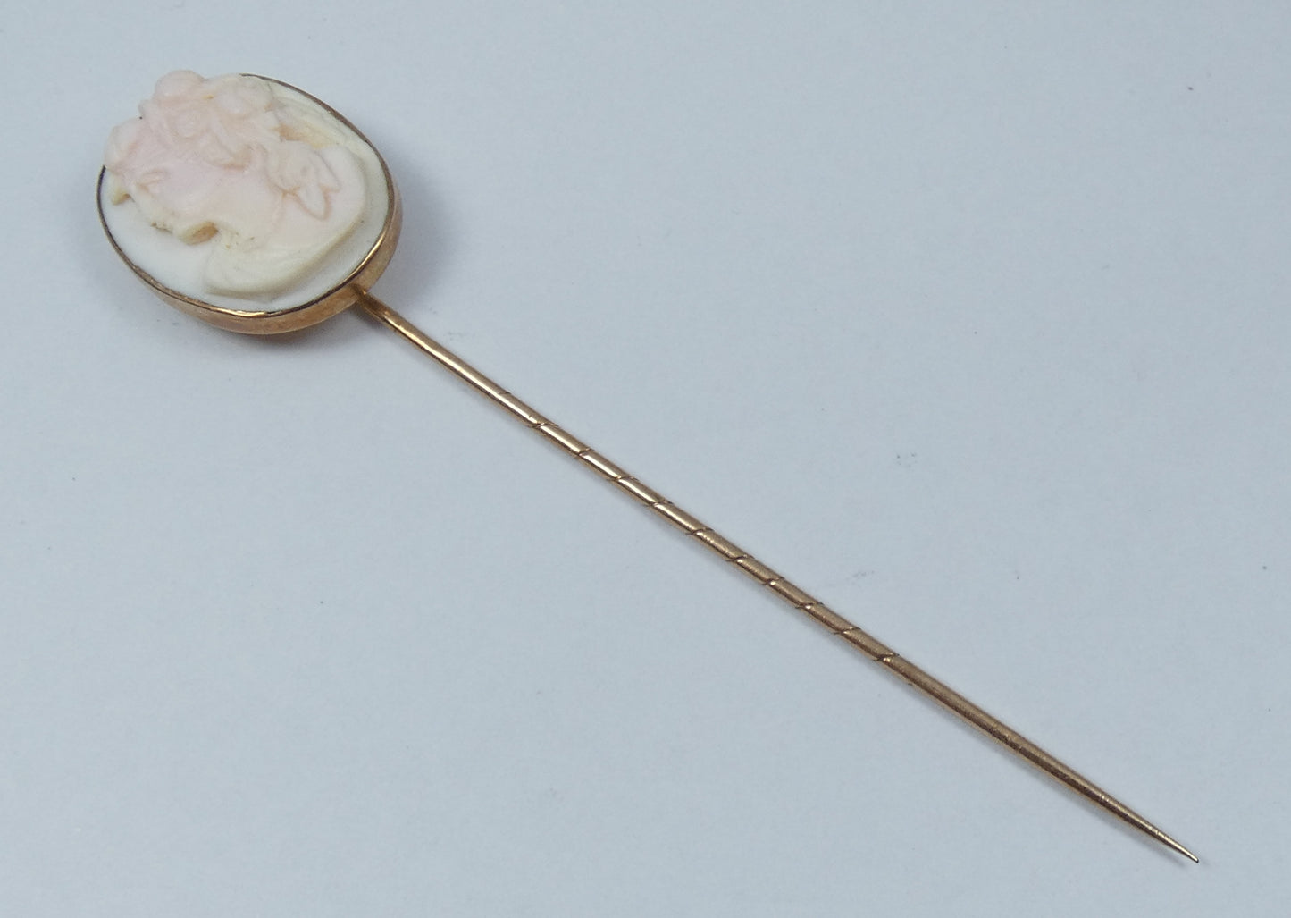 Antique Edwardian Solid 9ct Gold Large 95mm Conch Shell Cameo Stick Hat Pin Lady