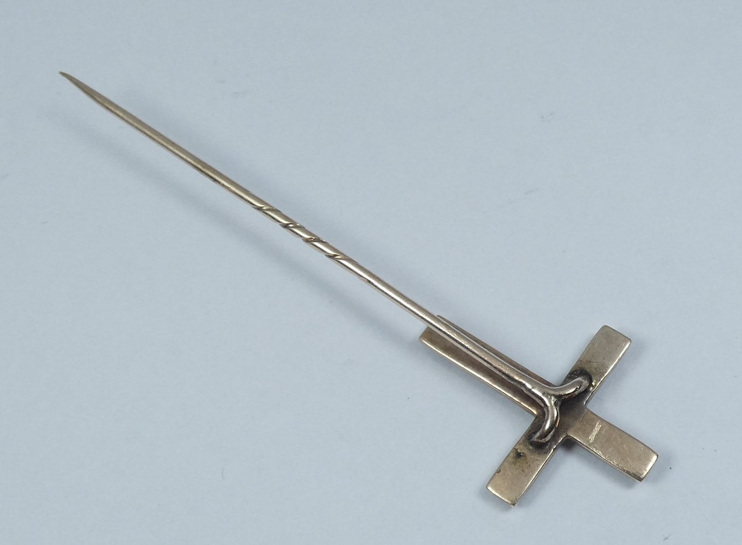 Antique Edwardian 1900 Solid 9ct Gold & Pearl Crucifix Cross Hat Stick Hair Pin