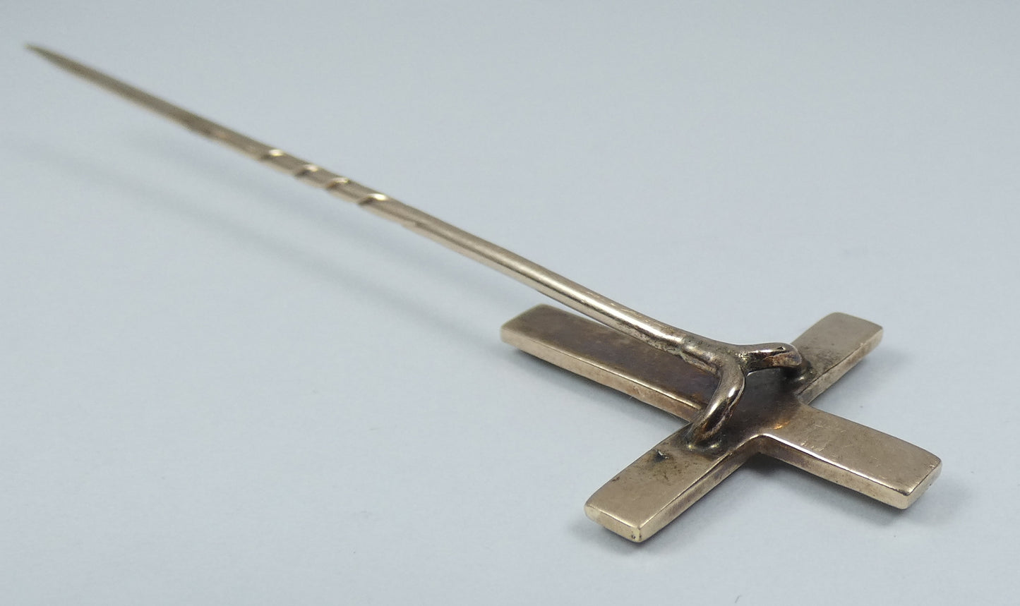Antique Edwardian 1900 Solid 9ct Gold & Pearl Crucifix Cross Hat Stick Hair Pin