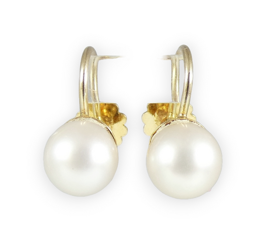 Vintage Pair Set of Solid 9ct Yellow Gold & 7.5mm Pearl Screw On Back Earrings