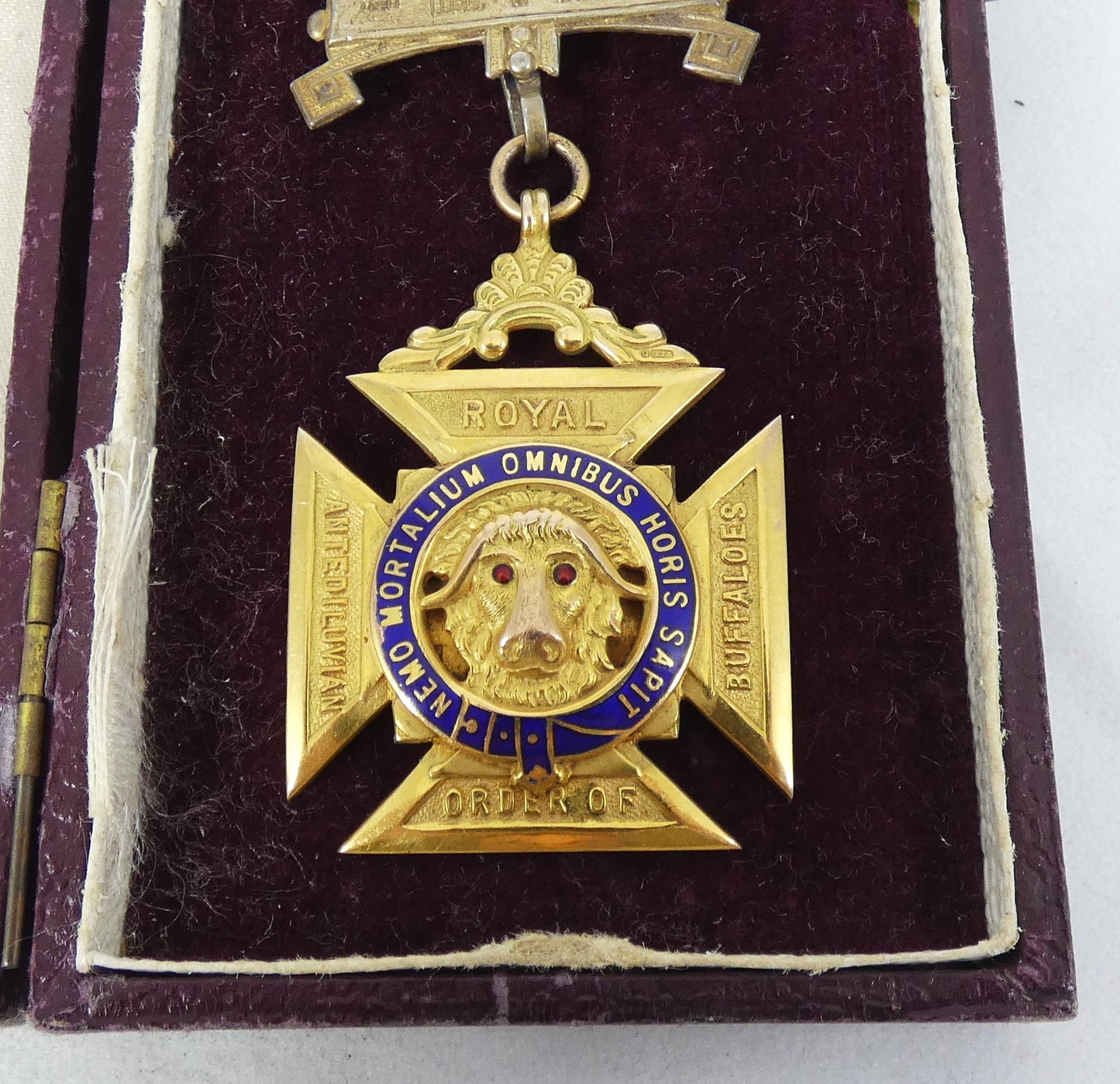 Antique 1932 Heavy 22gm 9ct Yellow Gold RAOB Medal Pendant Royal Buffaloes Sash