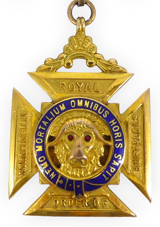 Antique 1932 Heavy 22gm 9ct Yellow Gold RAOB Medal Pendant Royal Buffaloes Sash