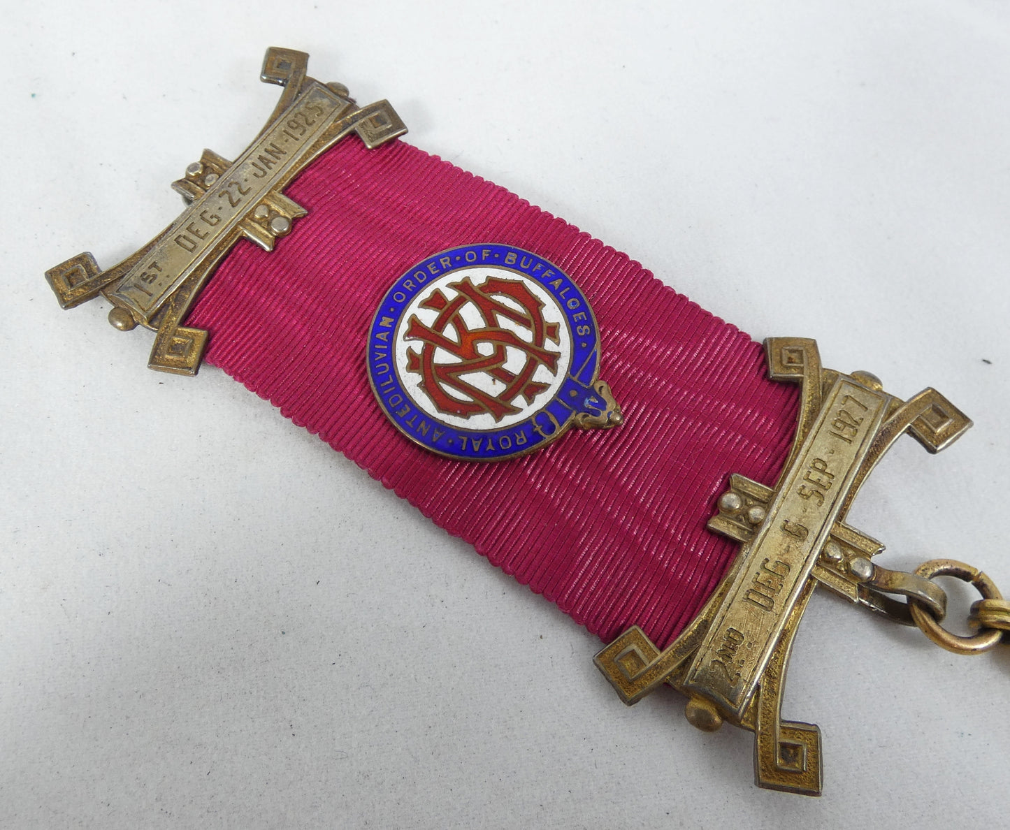 Antique 1932 Heavy 22gm 9ct Yellow Gold RAOB Medal Pendant Royal Buffaloes Sash