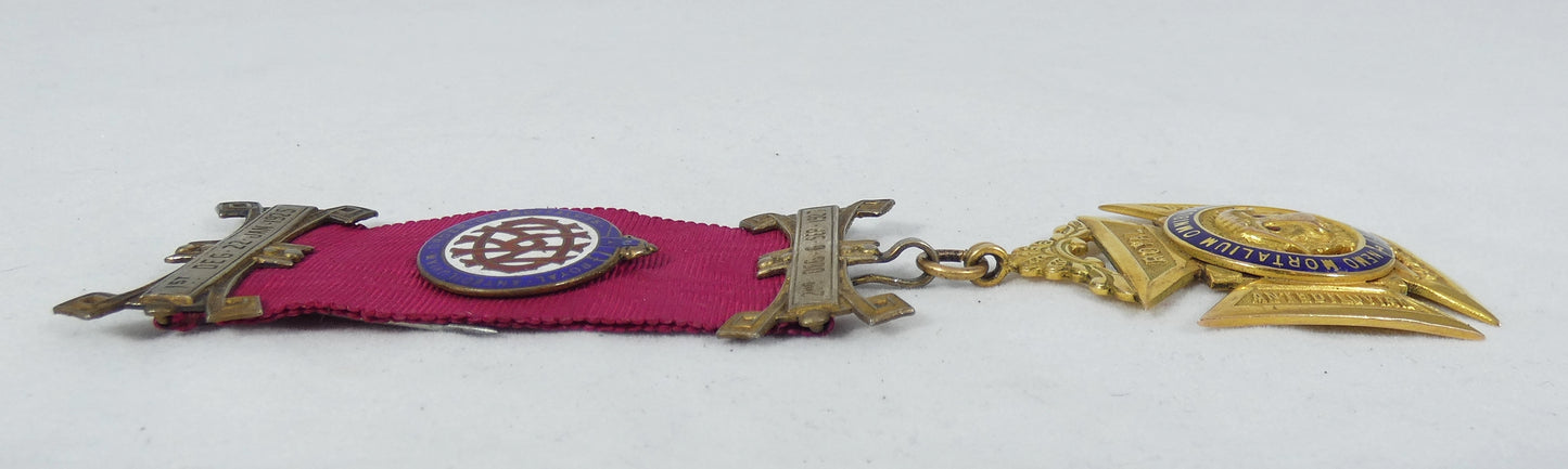 Antique 1932 Heavy 22gm 9ct Yellow Gold RAOB Medal Pendant Royal Buffaloes Sash